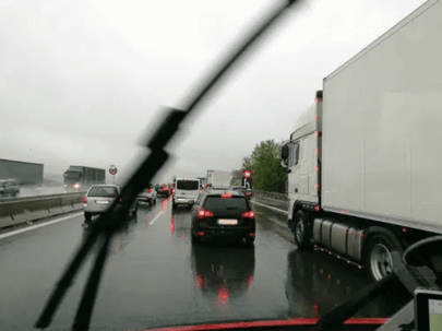 rainy road driving freeway